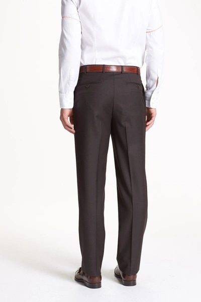 Shop Canali Flat Front Wool Trousers In Dark Brown