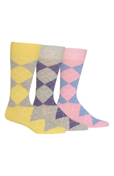 Shop Polo Ralph Lauren 3-pack Argyle Socks In Yellow/ Grey/ Pink