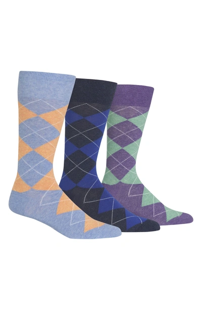 Shop Polo Ralph Lauren 3-pack Argyle Socks In Blue/ Navy/ Purple