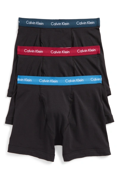 Shop Calvin Klein 3-pack Boxer Briefs In Black/ Blue/ Spellbound
