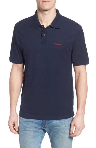 Shop Patagonia Belwe Relaxed Fit Pique Polo In Navy Blue