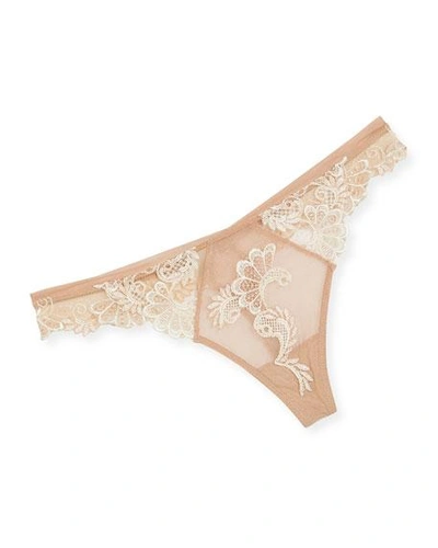 Shop Lise Charmel Dressing Floral-lace Thong In Ambre Nacre