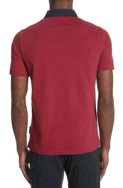 Shop Emporio Armani Slim Fit Pique Polo Shirt In Borgogna