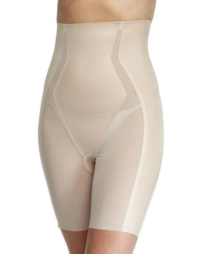 Shop Spanx Haute Contour High-waisted Mid-thigh Shorts In Soft Sand