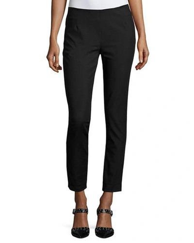 Lela Rose Demi Button-embellished Stretch-crepe Tapered Pants In Black