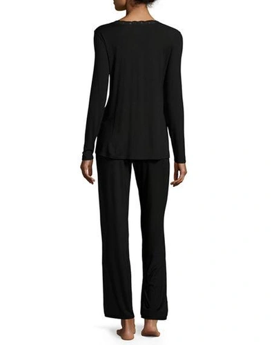 Shop Natori Feathers Long-sleeve Pajama Set In Black