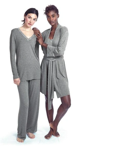 Shop Natori Feathers Long-sleeve Pajama Set In Black