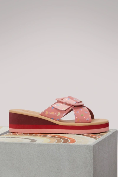 Shop Ancient Greek Sandals Rainbow Wedge Sandals In Crazy Logo Pale Pink