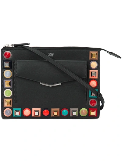 Shop Fendi Stud Embellished Crossbody Bag - Black