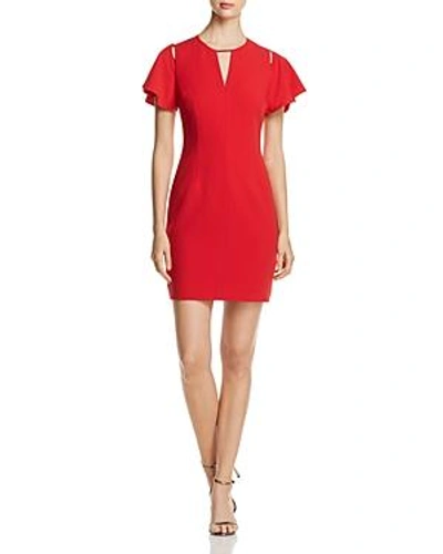 Shop T Tahari Lovie Flutter-sleeve Cutout Dress In Redstone