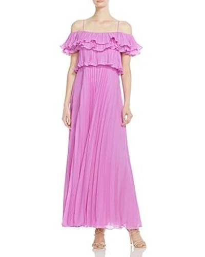 Shop Halston Heritage Pleated Cold-shoulder Gown In Cattleya Pink