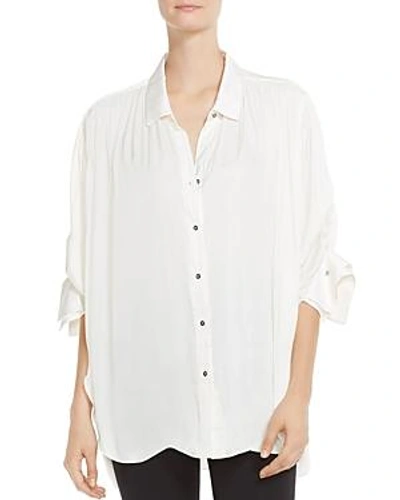 Shop Halston Heritage Ruched Button-down Shirt In Cream