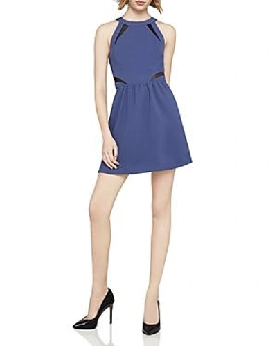 Shop Bcbgeneration Mesh-inset Fit-and-flare Dress In Blue Smoke