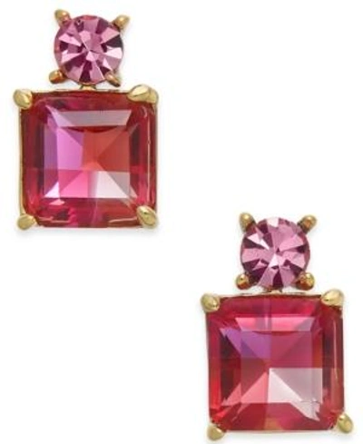 Shop Kate Spade New York Gold-tone Square Crystal Drop Earrings In Pink Multi