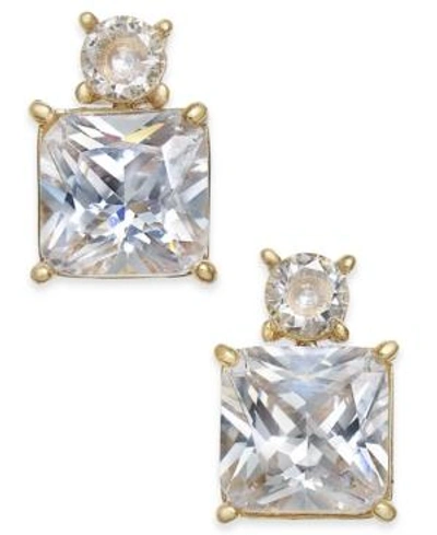 Shop Kate Spade New York Gold-tone Square Crystal Drop Earrings In Clear Gold