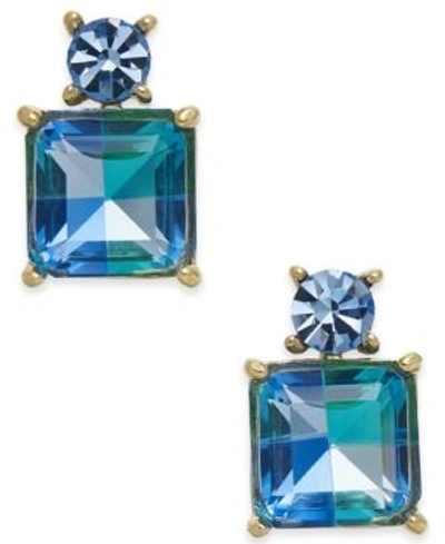 Shop Kate Spade New York Gold-tone Square Crystal Drop Earrings In Blue Multi