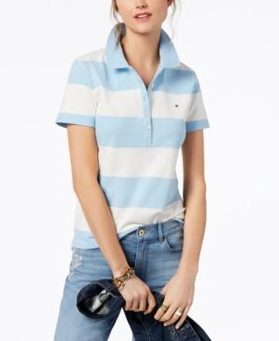 Shop Tommy Hilfiger Women's Striped Pique Polo Shirt In Blue