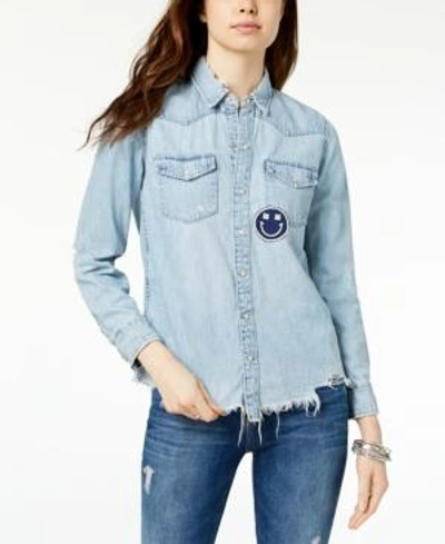 Shop Lucky Brand Ripped Graphic Denim Shirt In Bixby Hill