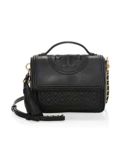 Shop Tory Burch Fleming Leather Satchel In Black