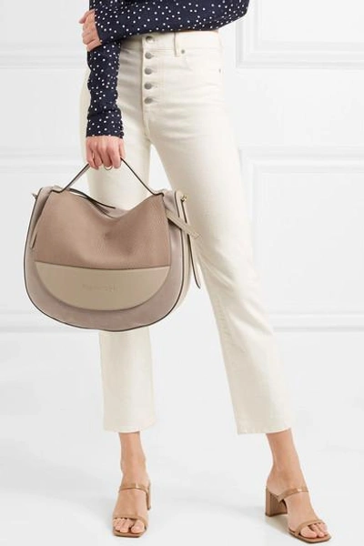 Shop Jw Anderson Moon Suede And Leather Shoulder Bag In Beige