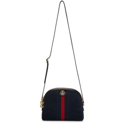 Shop Gucci Navy Suede Small Ophidia Bag In 8774 Navy
