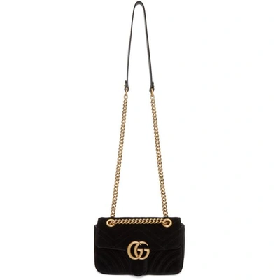 Shop Gucci Black Velvet Mini Gg Marmont 2.0 Bag In 1000 Black