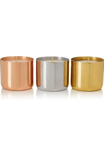 Shop Tom Dixon London, Orientalist And Royalty Set Of Three Candles, 3 X 120g In Metallic