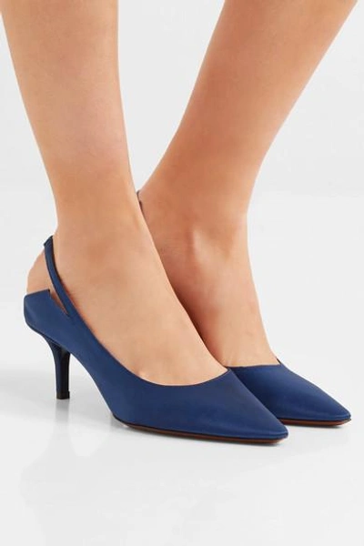 Shop Vetements Naked Satin Slingback Pumps In Storm Blue