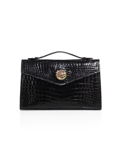 Shop Ethan K K22 Crocodile Top-handle Bag In Black Shiny