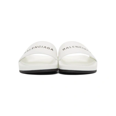 Shop Balenciaga White Logo Pool Slides In 9061 Wht/bl