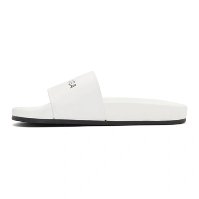 Shop Balenciaga White Logo Pool Slides In 9061 Wht/bl
