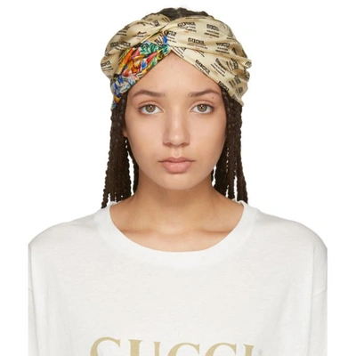 Shop Gucci Ivory Logo Stamp Headband In 9888 Ivory