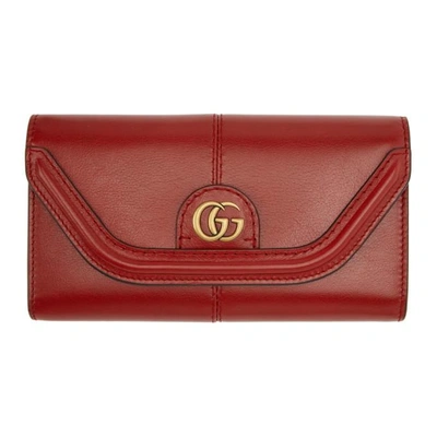 Shop Gucci Red Gg Default Flap Wallet In 6438 Cerise