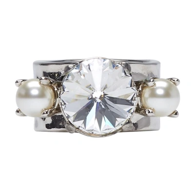 Shop Miu Miu Silver Pearls & Crystal Ring