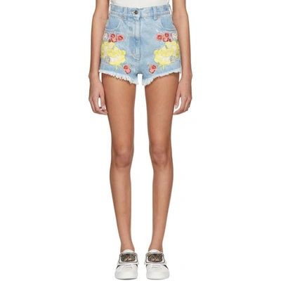 Shop Gucci Blue Denim Embroidered Shorts In 4048 Denim