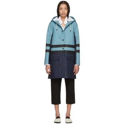 Shop Marni Navy And Blue Hooded Double Stripe Coat In Y3900 Lake