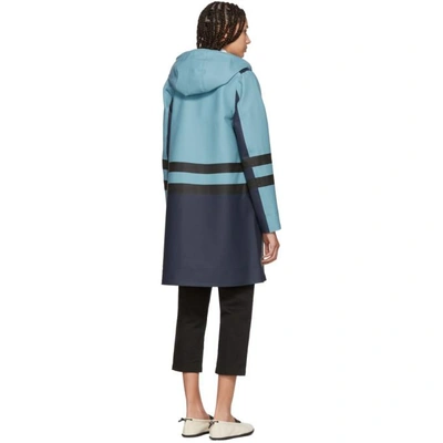 Shop Marni Navy And Blue Hooded Double Stripe Coat In Y3900 Lake