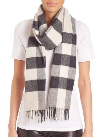 Shop Burberry Heritage Half Mega Check Cashmere Scarf In Cream