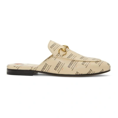 Shop Gucci White All Over Logo Stamp Princetown Slippers In 9355 Soy