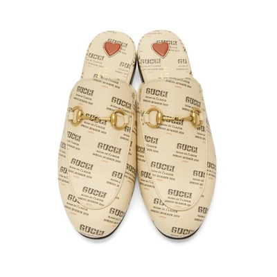 Shop Gucci White All Over Logo Stamp Princetown Slippers In 9355 Soy