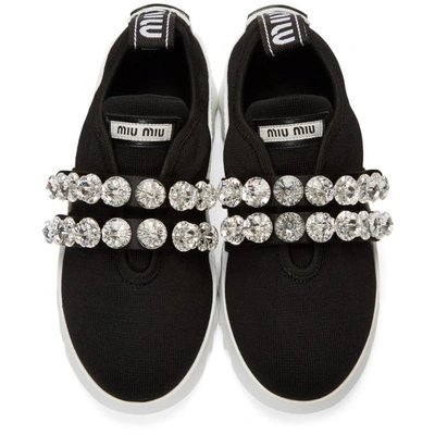 Shop Miu Miu Black Double Band Crystal Knit Sneakers
