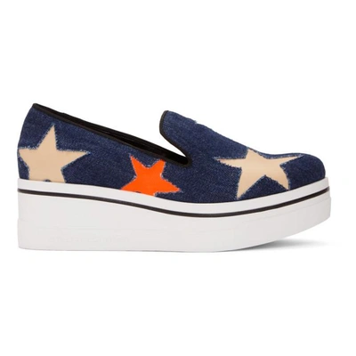 Shop Stella Mccartney Navy Denim Binx Stars Slip-on Sneakers In 4266 Nav/pe