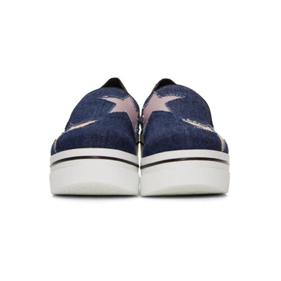 Shop Stella Mccartney Navy Denim Binx Stars Slip-on Sneakers In 4266 Nav/pe