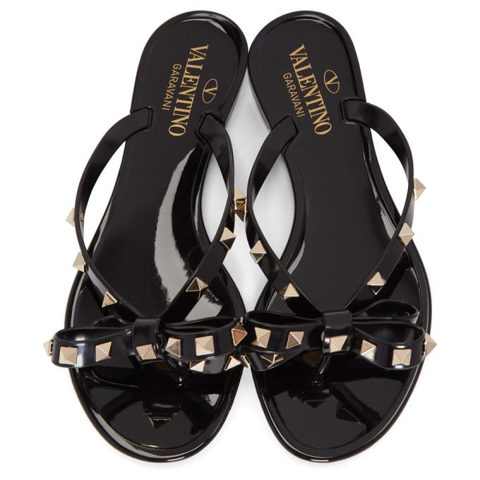 valentino black bow flip flops