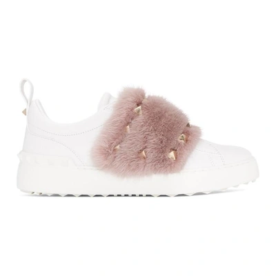 Shop Valentino White And Pink  Garavani Mink Open Sneakers In 0eb Dpoudre