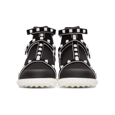 Shop Valentino Black  Garavani Studded Knit Sock High-top Trainers