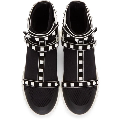 Shop Valentino Black  Garavani Studded Knit Sock High-top Trainers