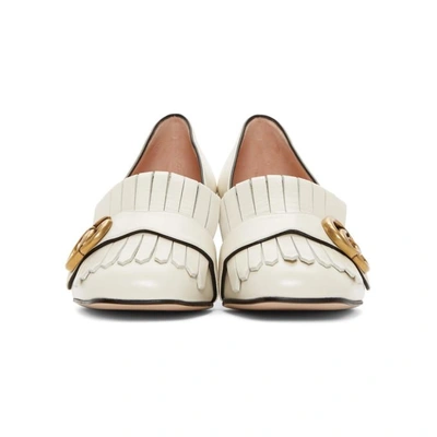 Shop Gucci White Gg Marmont Fringed Loafer Heels In 9022 White