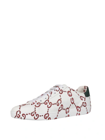 Shop Gucci Ace Gg Leather Sneakers In Bianco