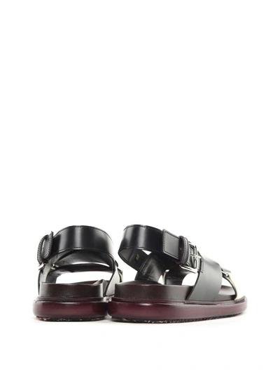 Shop Marni Fussbett Bi-colour Leather Sandals In Nero Bianco